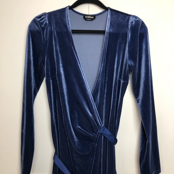 Bebe Velvet Maxi Wrap Dress Hurricane Blue - Picture 4 of 9